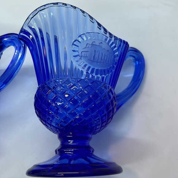 Avon Fostoria Blue Pitcher George Washington Mt. Vernon 1976 Vintage Beautiful - Picture 14 of 16